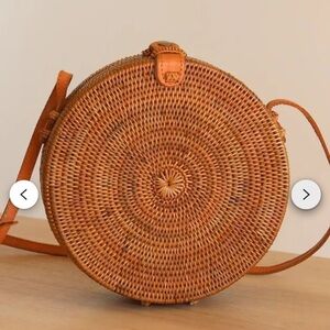 Round Woven Tan Crossbody Bag